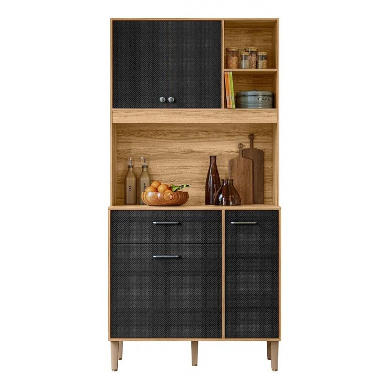 KIT COZINHA ERVA DOCE 90 FREIJO/OFF WHITE CRISTAL PRETO FECHADA NICIOLI