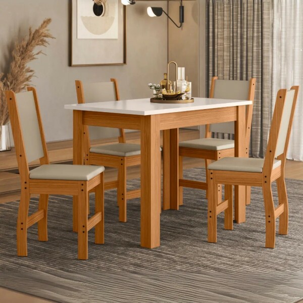 CJ MESA DE JANTAR BELLAGIO C/4 CADEIRAS CLARA FREIJO UV/SAVANA POLIMAN
