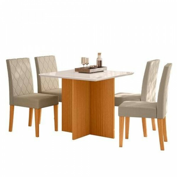 CJ MESA DE JANTAR HELO 90X90 4 CAD JADE C/ VIDRO FREIJO UV/OFF WHITE