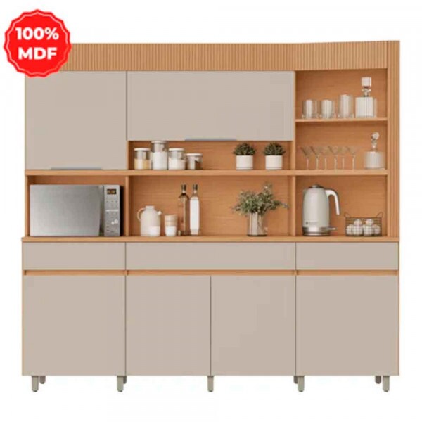 KIT COZINHA 6 PORTAS 3 GAVETAS 220CM 100% MDF REALEZA CARVALHO-GREIGE NESHER KIT COZINHA 6 PORTAS 3 GAVETAS 220CM 100% MDF REALEZA CARVALHO-GREIGE NESHER
