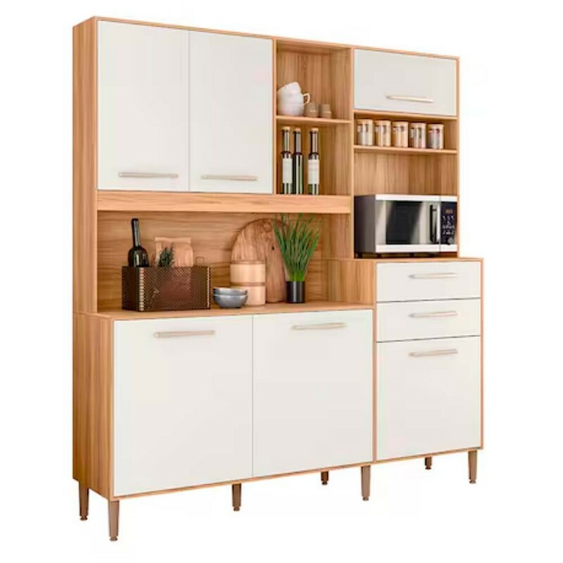 KIT COZINHA SALSA 180 FREIJO/OFF WHITE CRISTAL PORTA FECHADA NICIOLI