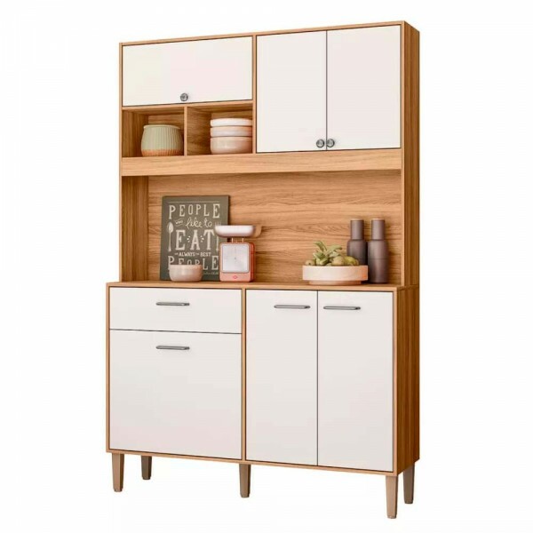 KIT COZINHA ERVA DOCE 120 FREIJO/OFF WHITE CRISTAL PORTA FECHADA NICIOLI